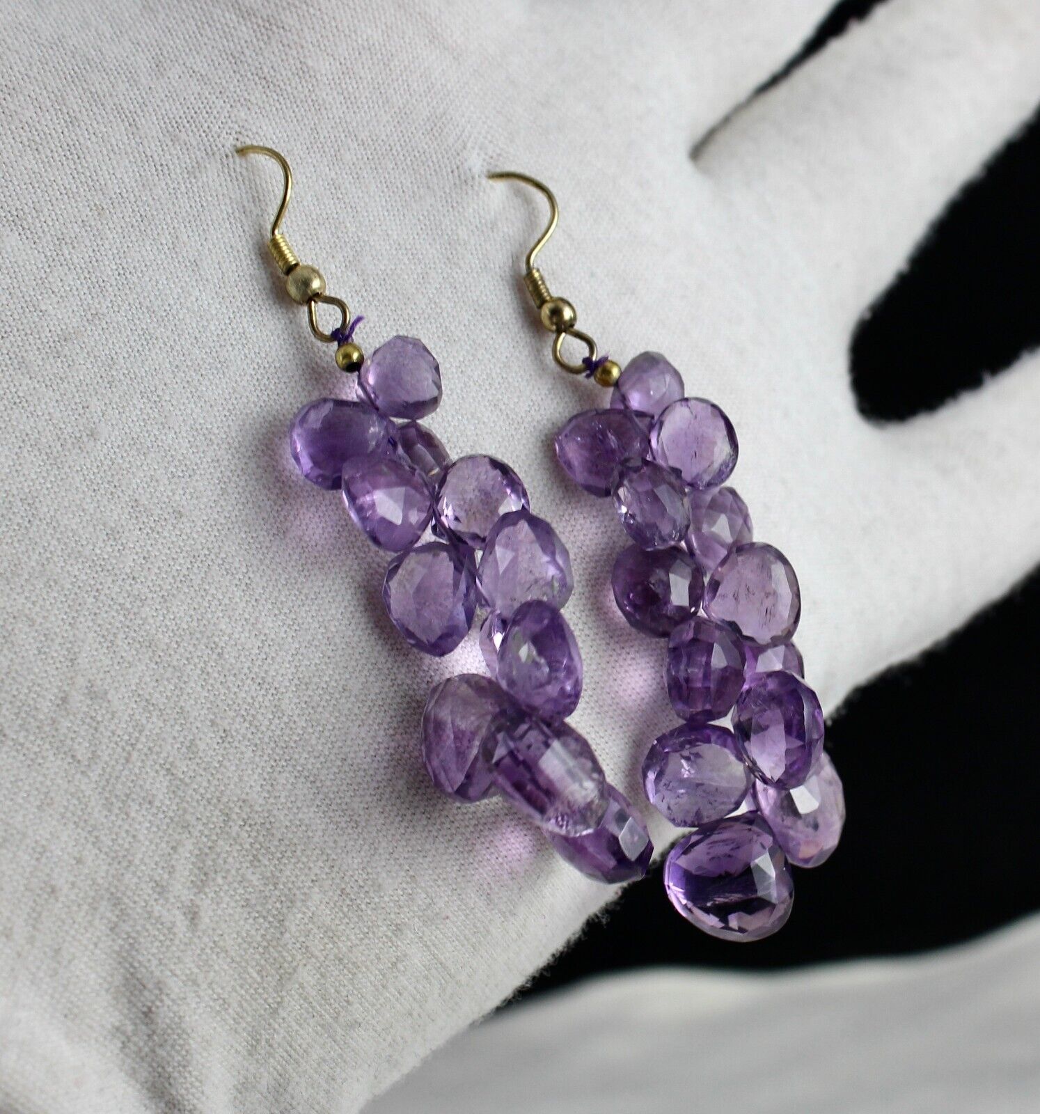 NATURAL AMETHYST BEADS TEAR DROPS 80 CARATS GEMSTONE METAL FASHION EARRING