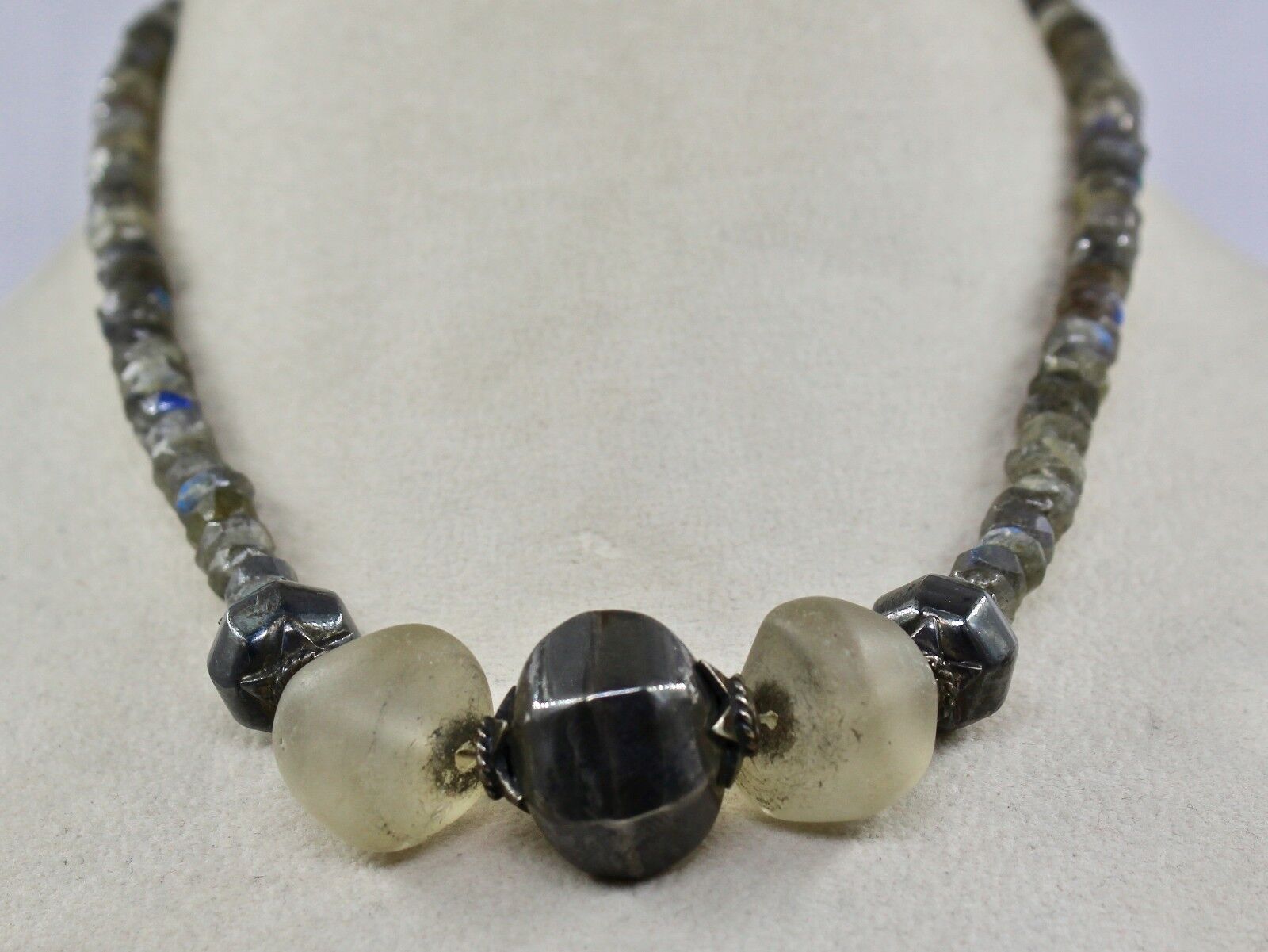 Black Labradorite Faceted Rock Crystal Beads 296 Ct Designer Gemstone Necklace