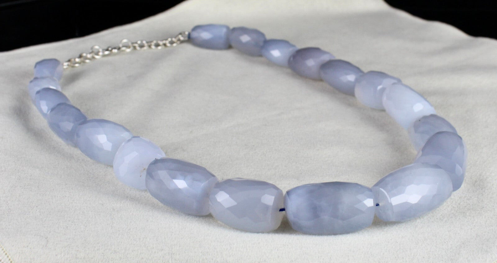 Certified Natural Blue Chalcedony 1065 Ct Faceted Beads Sterling Silver Necklace