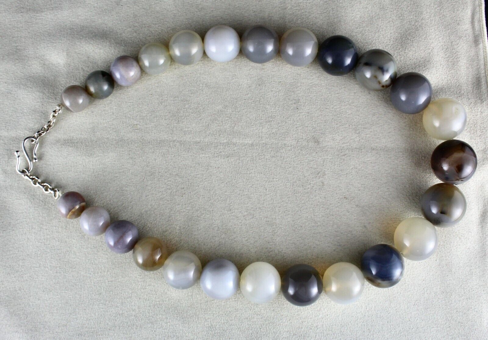 Big Natural Agate Beads Multi Round 1 Line 1562 Carats Gemstone Silver Necklace