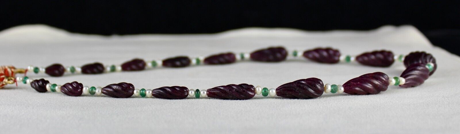 NATURAL RUBY BEADS CARVED TEAR DROPS 257 CTS EMERALD PEARL GEMSTONE NECKLACE