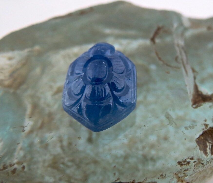 Natural Burma Blue Sapphire Carved Marquise 18X12mm 12.35 Ct Stone Ring Pendant