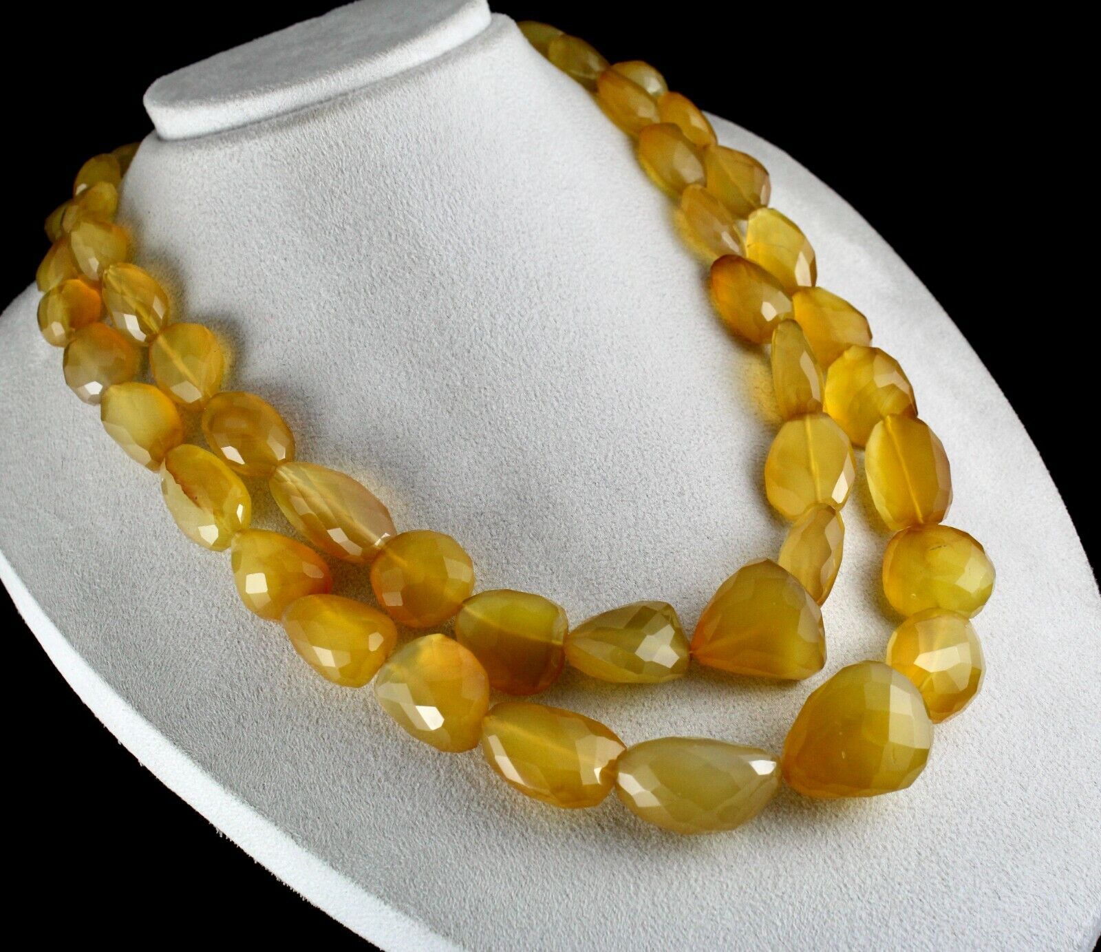 YELLOW CHALCEDONY BEADS FACETED 2 L 1747 CTS GEMSTONE BEADED FASHION NECKLACE