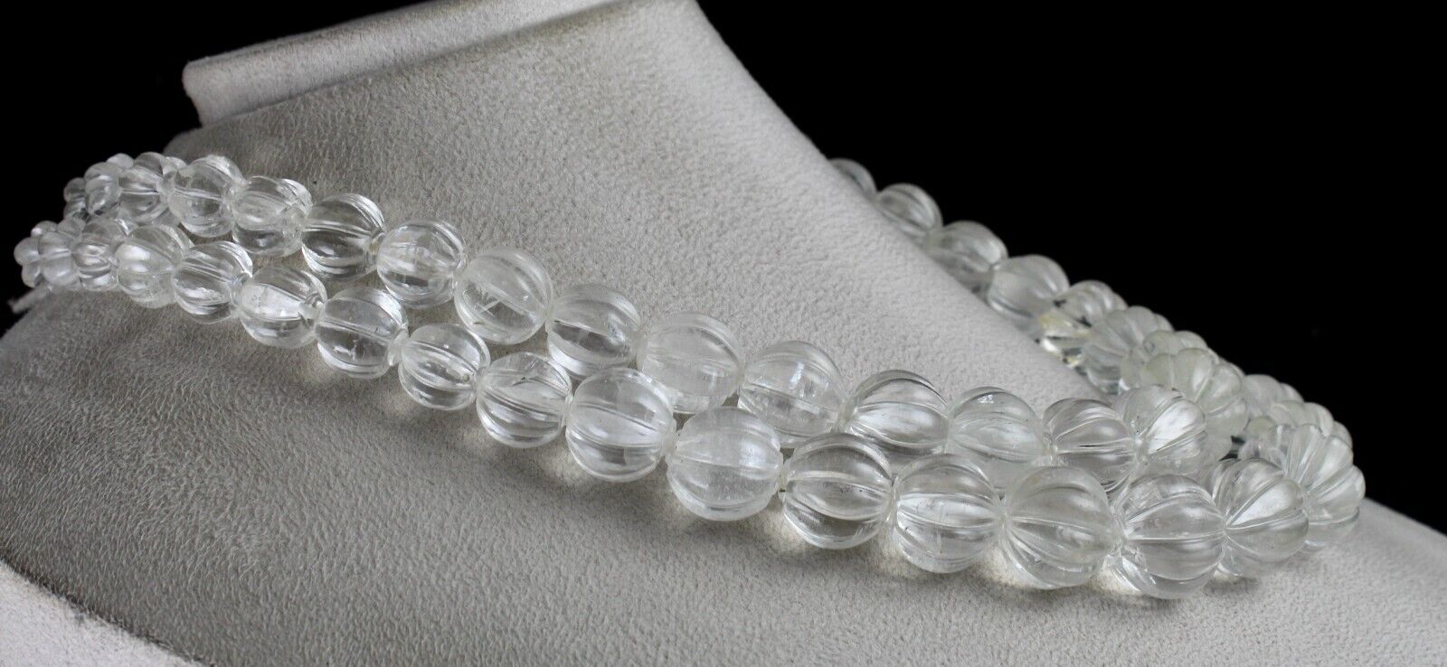 Natural Rock Crystal Quartz Carved Melon Round Beads 1407 Ct Gemstone Necklace