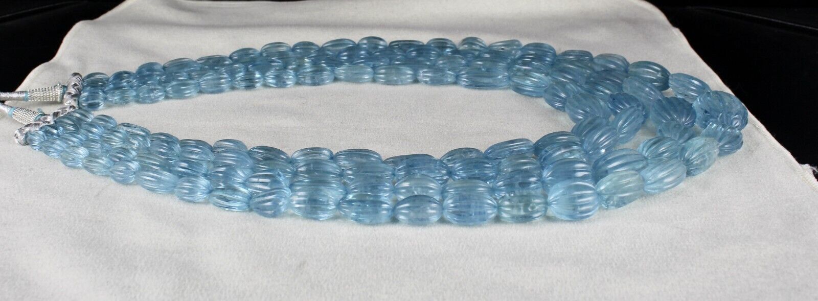 NATURAL BLUE AQUAMARINE BEADS CARVED CABOCHON 4L 1310 CARATS GEMSTONE NECKLACE