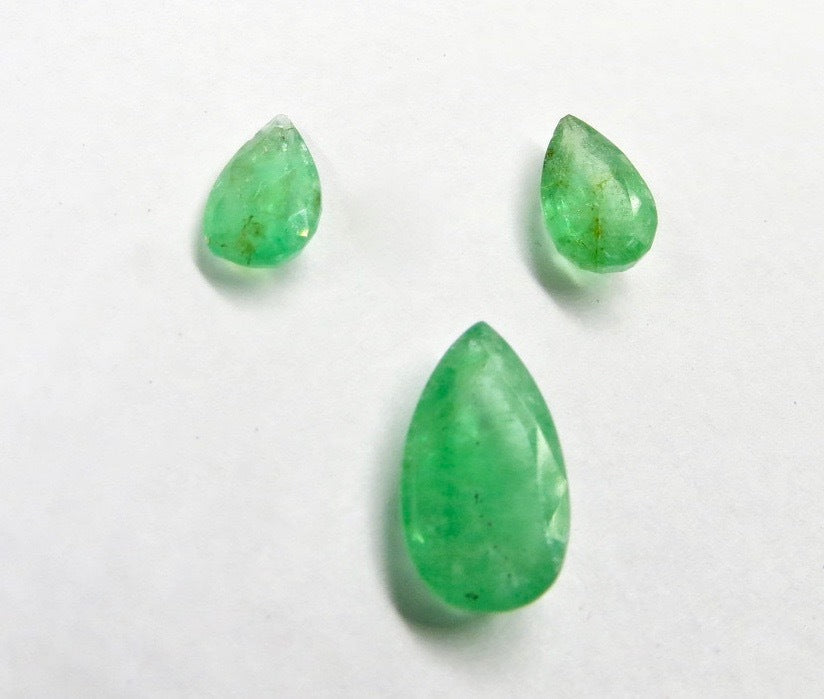 Certified Natural Colombian Emerald Pear Cut 3 Pc 7.80 Ct Set In Sterling Silver