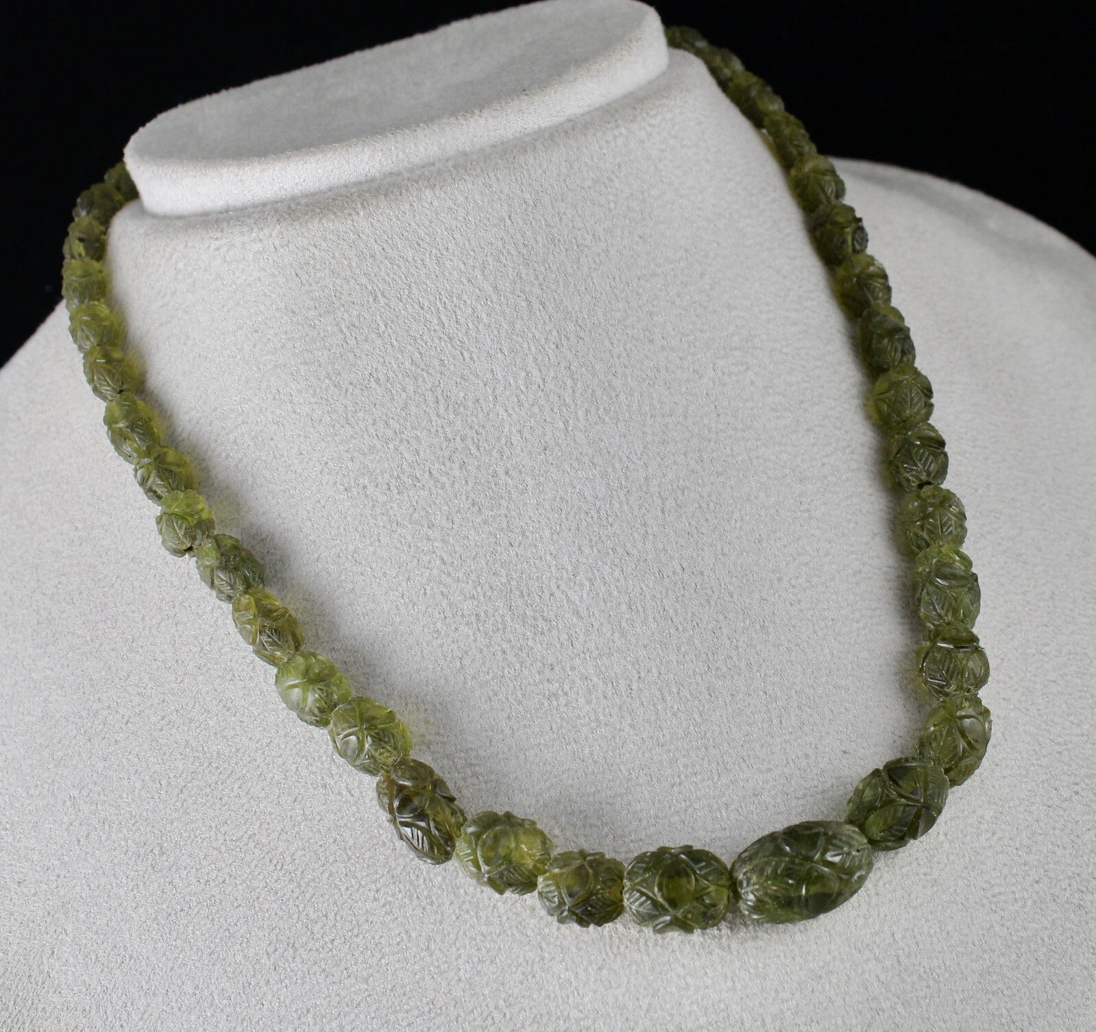 Antique Natural Peridot Carved Beads Necklace 255 Ct Gemstone Rarest Oval