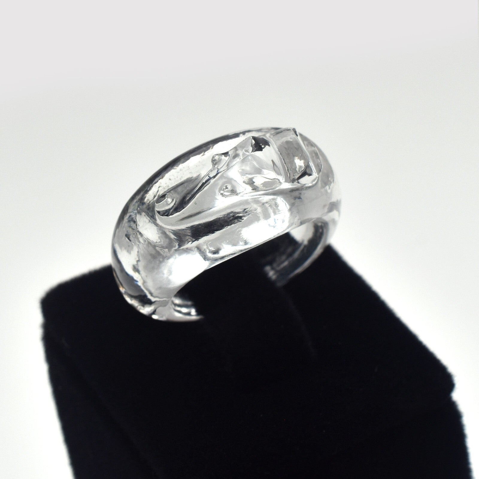 Natural Rock Crystal Quartz 41ct Carved Ganesha Gemstone Men Women Fashion Ring