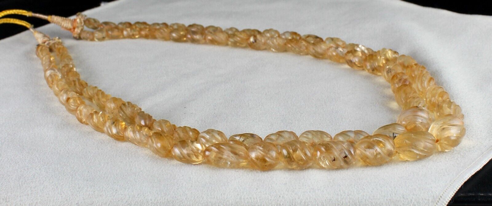 Natural Citrine Beads Carved Oval 2 L 587 Ct Yellow Gemstone Vintage Necklace