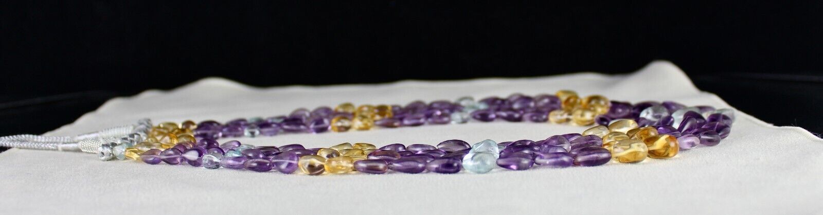 NATURAL MULTI AMETHYST CITRINE BLUE TOPAZ BEADS PEAR 4 L 652 CTS STONE NECKLACE