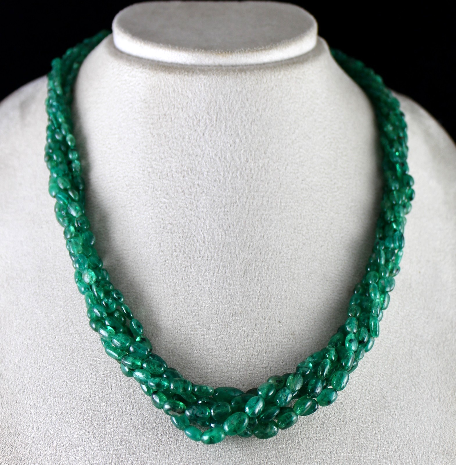 Natural Emerald Bead Necklace 6 L 413 Ct Certified Green Gemstone Silver Clasp