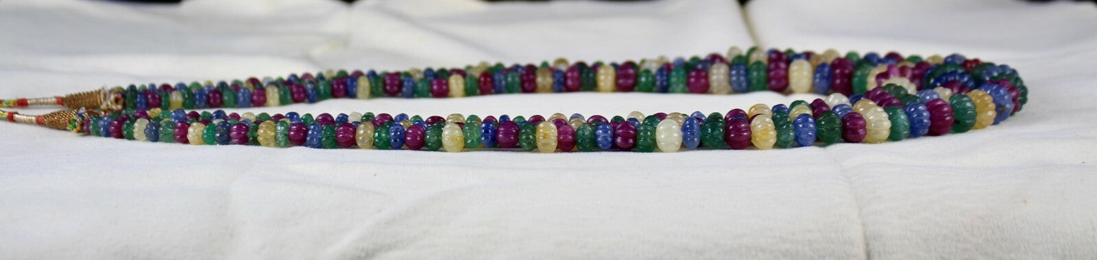 Certified Vintage Carved Emerald Ruby Sapphire Melon 973 Ct Necklace