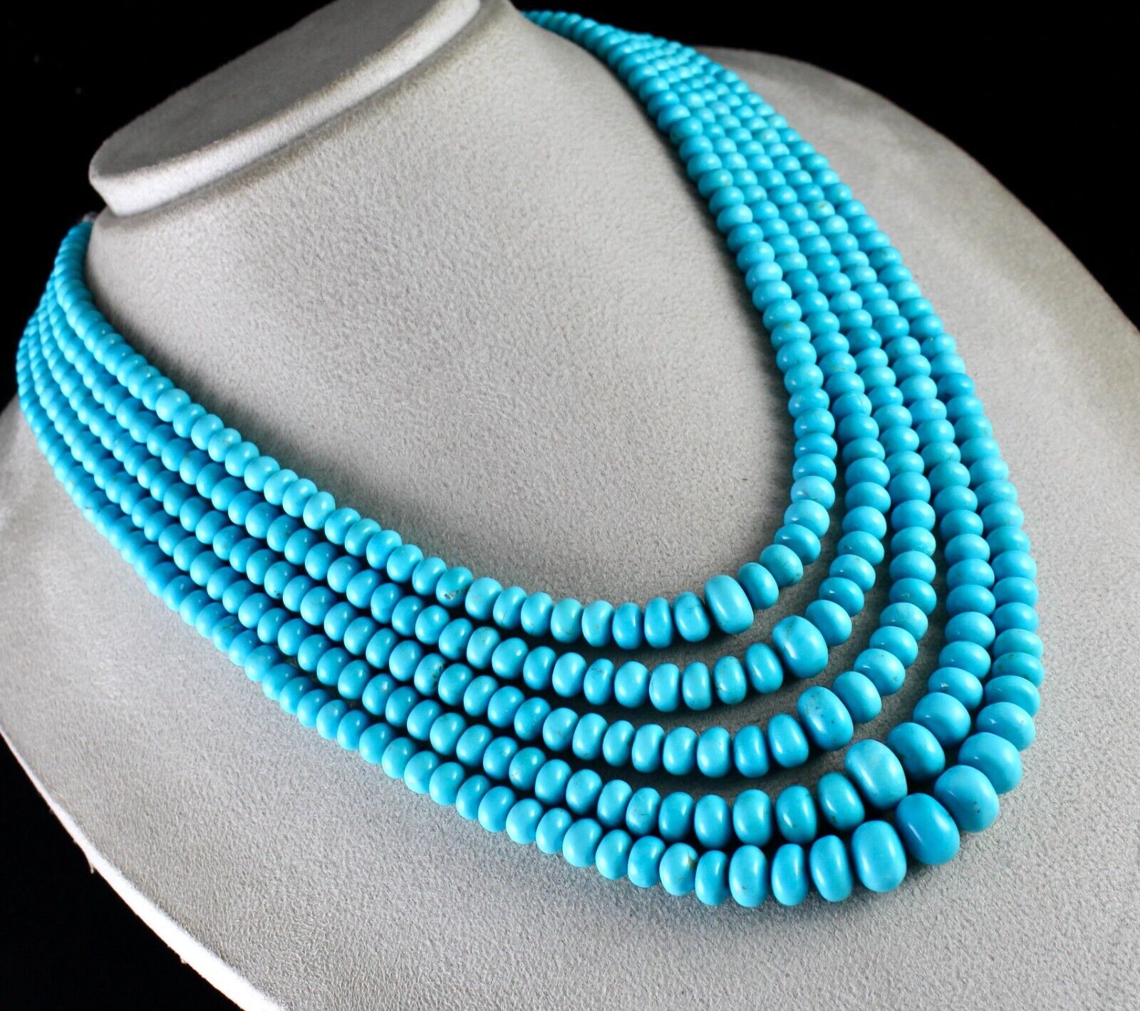 Natural Real Turquoise Beads Round 5L  837 Ct Blue Gemstone Important Necklace