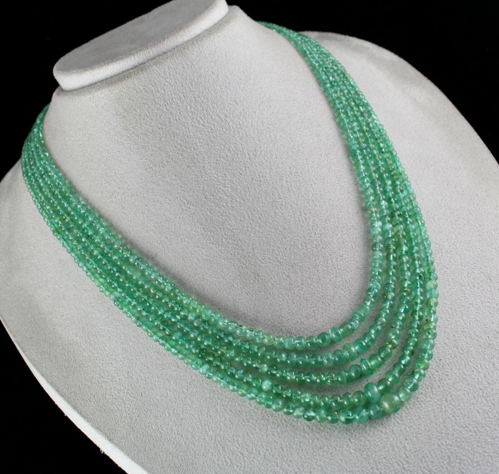 ANTIQUE COLOMBIAN EMERALD BEADS ROUND 5 L 354 CARATS GEMSTONE IMPORTANT NECKLACE