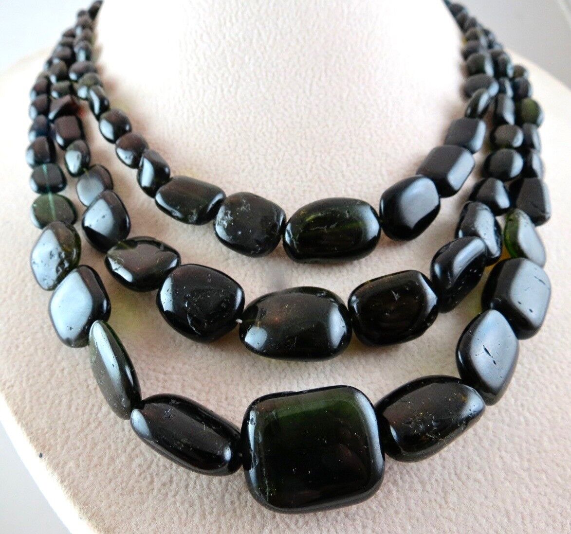 Natural Black Tourmaline Beads Cabochon 3 L 700 Ct Big Gemstone Silver Necklace