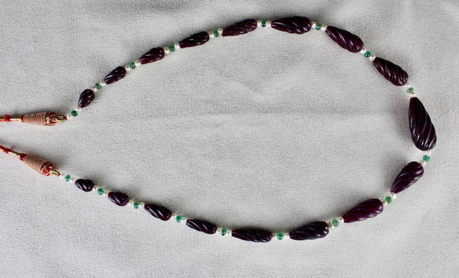 Certified Natural Ruby 257 Ct Carved Tear Drop Emerald Pearl Necklace For Women