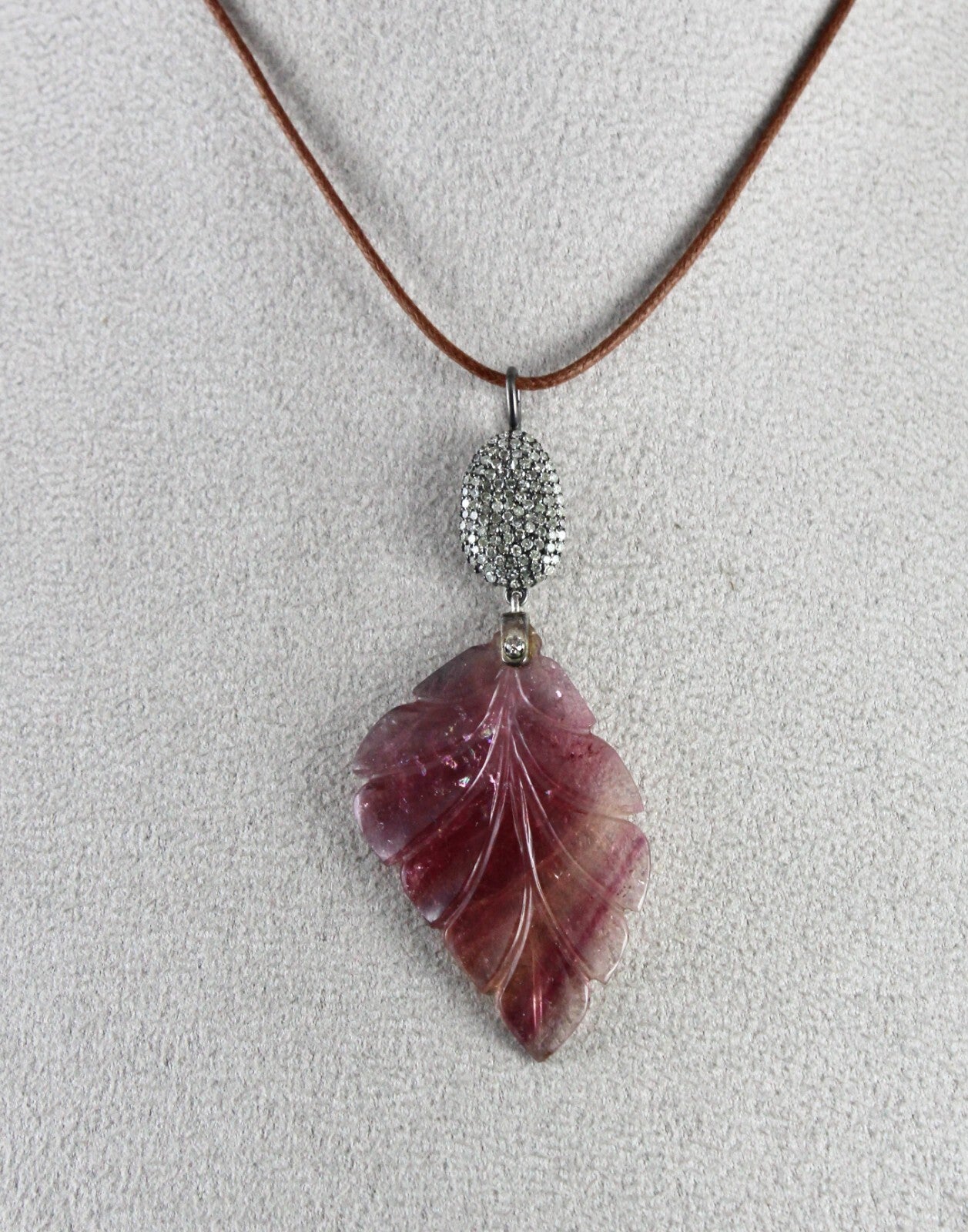 Certified Natural Pink Tourmaline 44ct Sterling Silver Diamond Victorian Pendant