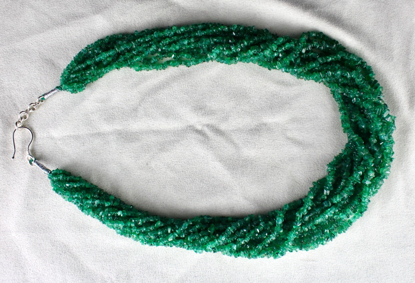 Vintage Natural Emerald Bead Necklace 11L 711 Ct Uncut Certified Gemstone Silver