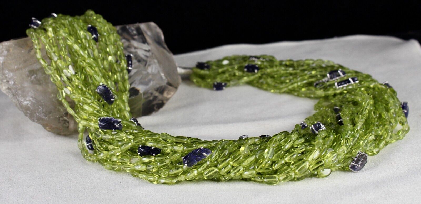 Designer Natural Peridot Bead Iolite Carved Leaf 1379 Ct Silver Fashion Necklace