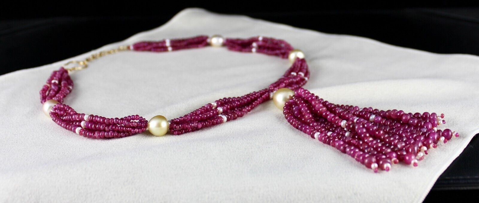 NATURAL CERTIFIED BURMESE RUBY ROUND GEMSTONE PEARL BEADS 617 CTS GOLD NECKLACE