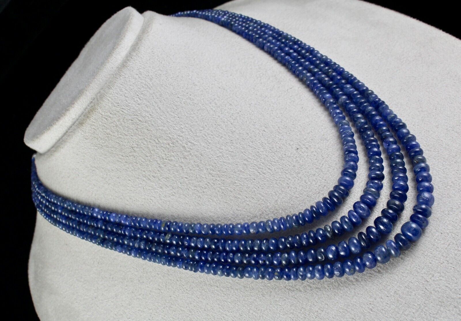 OLD BURMA NATURAL BLUE SAPPHIRE BEADS ROUND 4 LINE 477 CARATS GEMSTONE NECKLACE