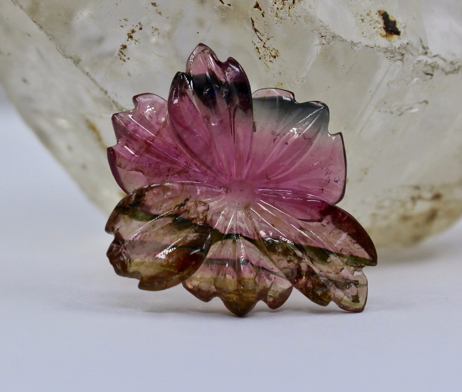 NATURAL MULTI TOURMALINE CARVED FLOWER 16 CARATS GEMSTONE FOR RING PENDANT