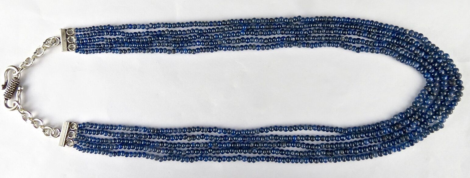 NATURAL BLUE SAPPHIRE BEADS ROUND 5 LINE 289 CARATS GEMSTONE SILVER NECKLACE