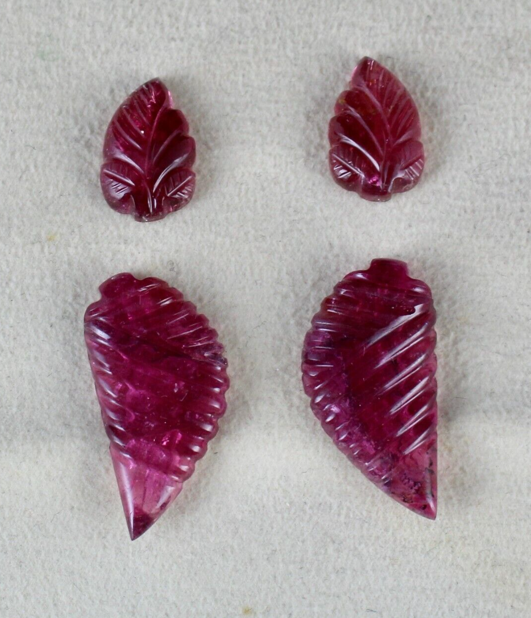 NATURAL PINK TOURMALINE CARVED 4 PCS 28.18 CARATS GEMSTONE FOR EARRING DESIGNING