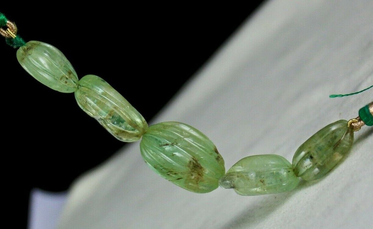 Natural Emerald Carved Melon Beads Drilled 5 Pc 133.50 Ct Gemstone Designing Set