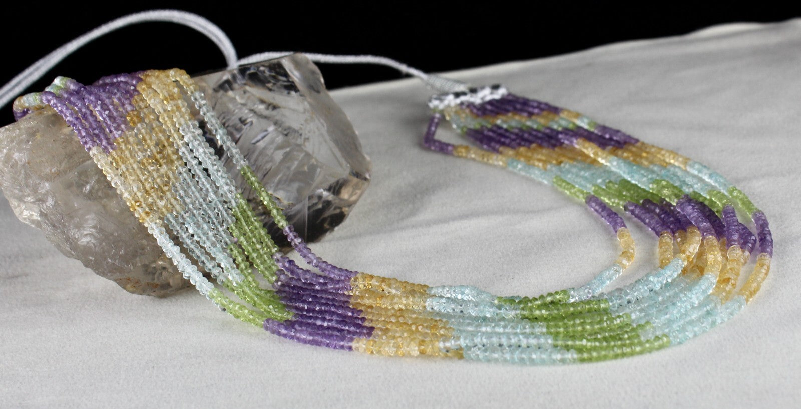 Multi Colour Peridot Citrine Amethyst & Topaz 365ct Beads 10l Gemstone Necklace