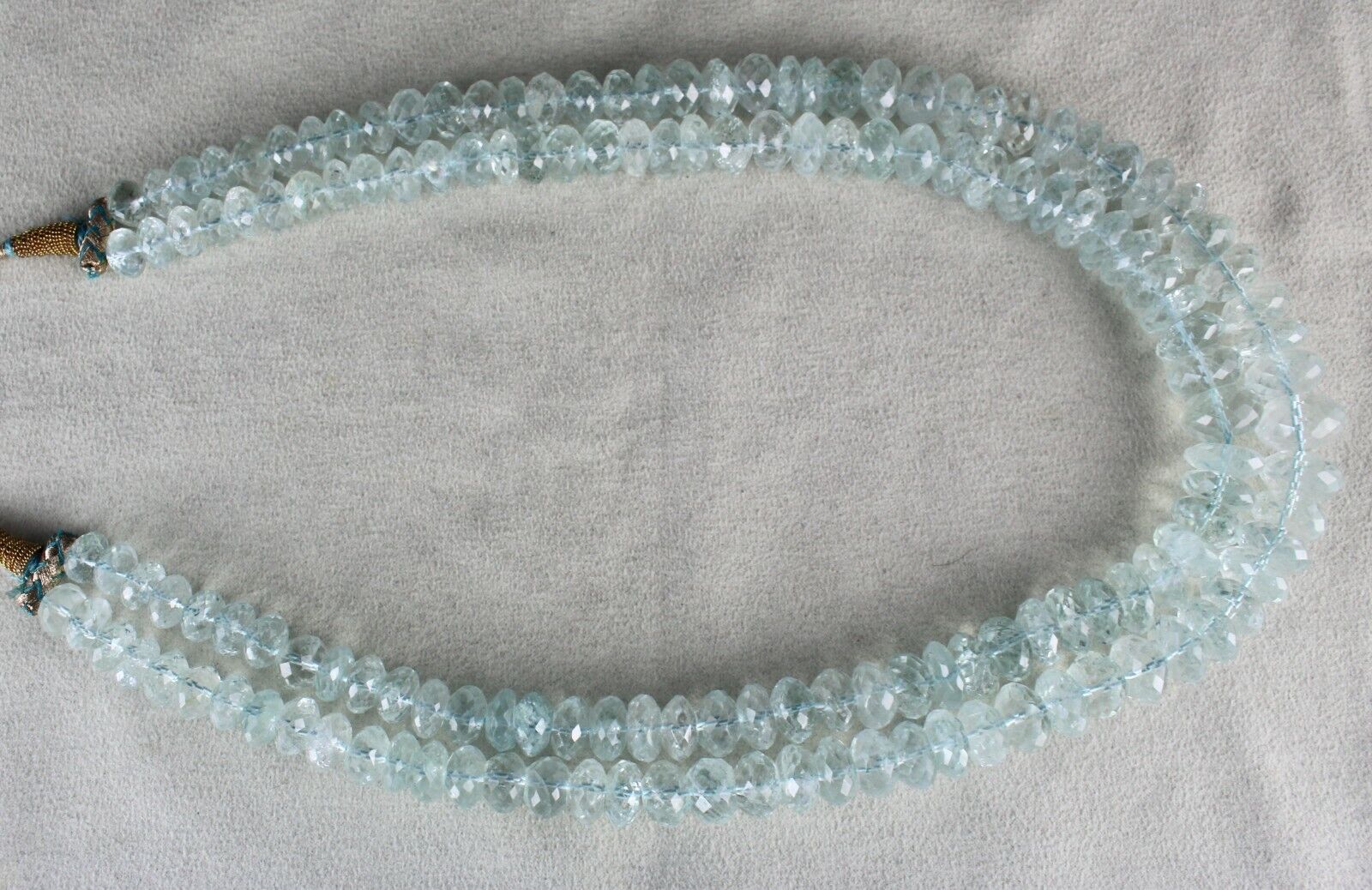 Natural Aquamarine Beaded Necklace 2 Line 972 Carats Blue Faceted Round Gemstone