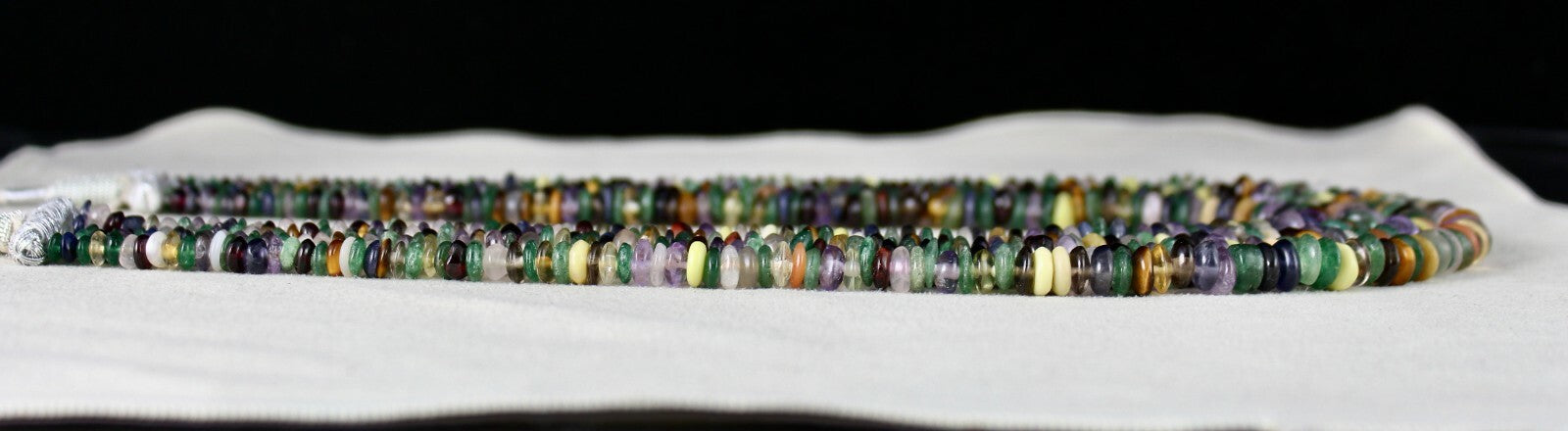 Old Multi Natural Semi Precious 660 Ct Beads Button Gemstone Necklace 4 Line