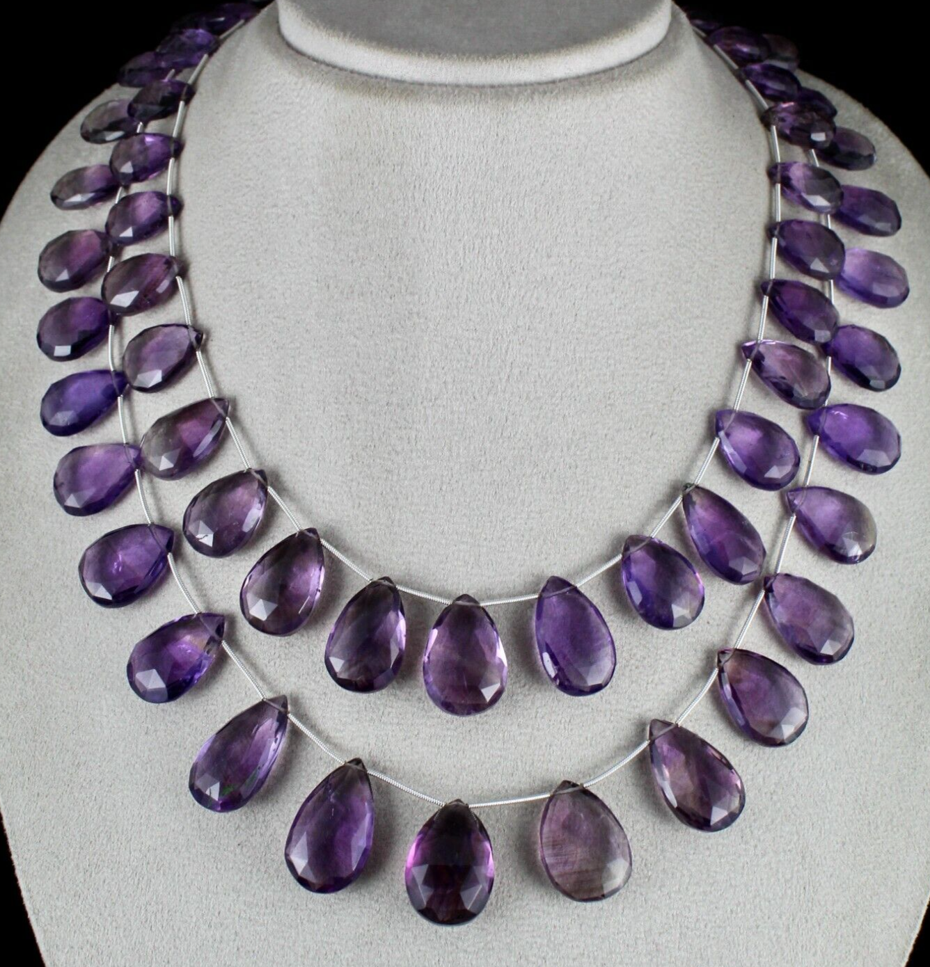 Natural Amethyst Beads Tear Drops 2 L 755 Carats 24mm Big Gemstone Fine Necklace