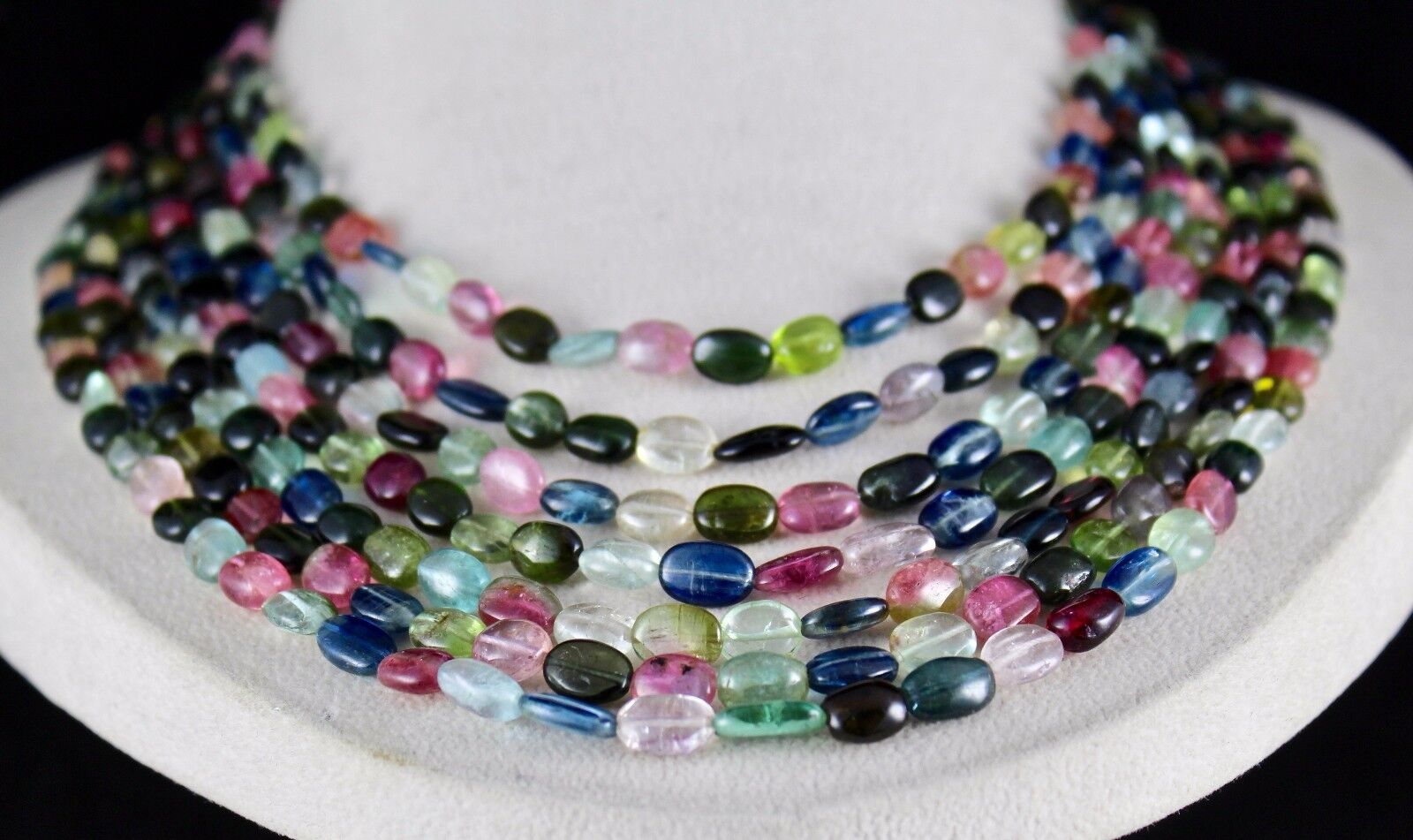 NATURAL MULTI TOURMALINE BEADS CABOCHON 7 LINE 700 CARATS GEMSTONE NECKLACE 