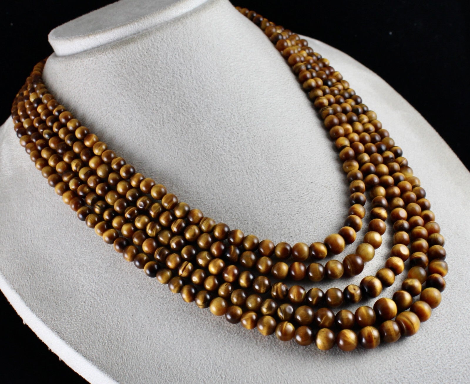 Natural Tiger's Eye 5l 813 Ct Yellow Gemstone Bead Round Necklace Ladies Fashion