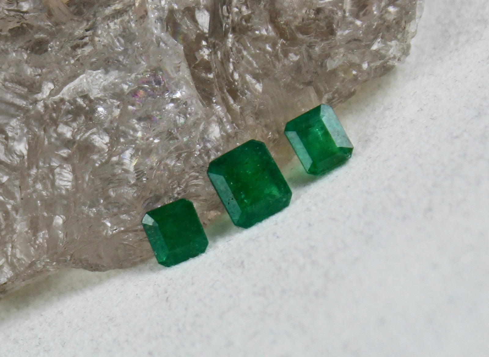 Certified Natural Zambian Emerald Octagon 3.42 Carat Gemstone 3 Pcs For Design