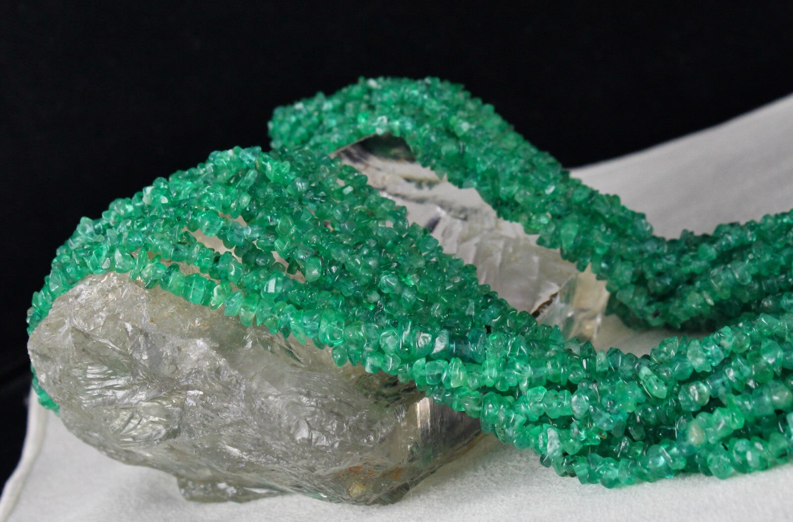 Vintage Natural Emerald Necklace 14L 890 Ct Certified Bead Gemstone Silver Clasp