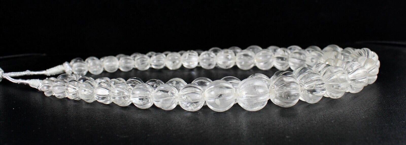 Natural Rock Crystal Quartz Carved Melon Round Beads 1407 Ct Gemstone Necklace