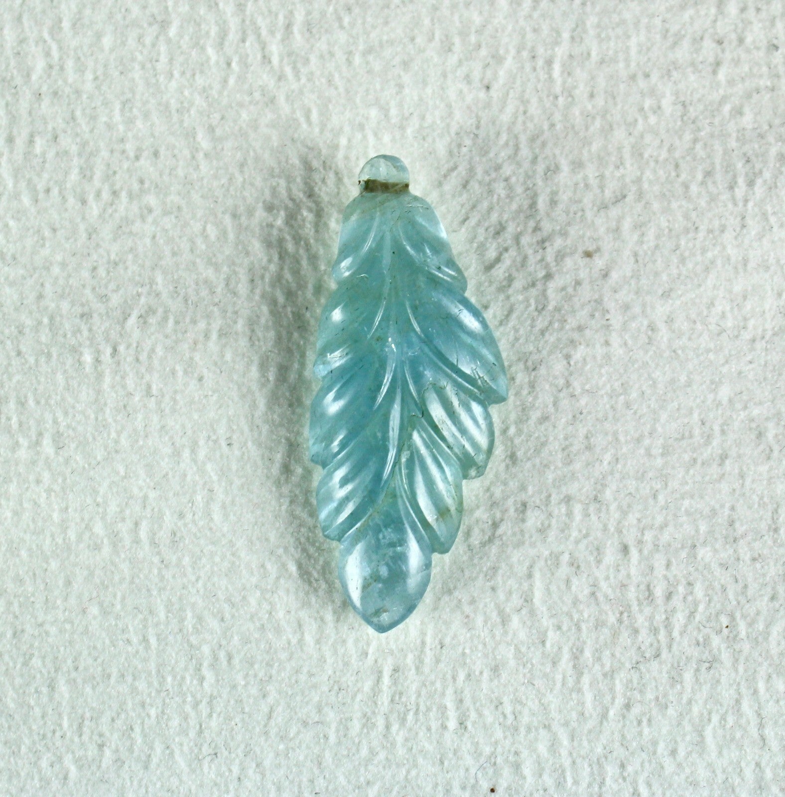Natural Blue Aquamarine Carved Leaf Gemstone 21.84 Ct Drilled Loose For Pendant