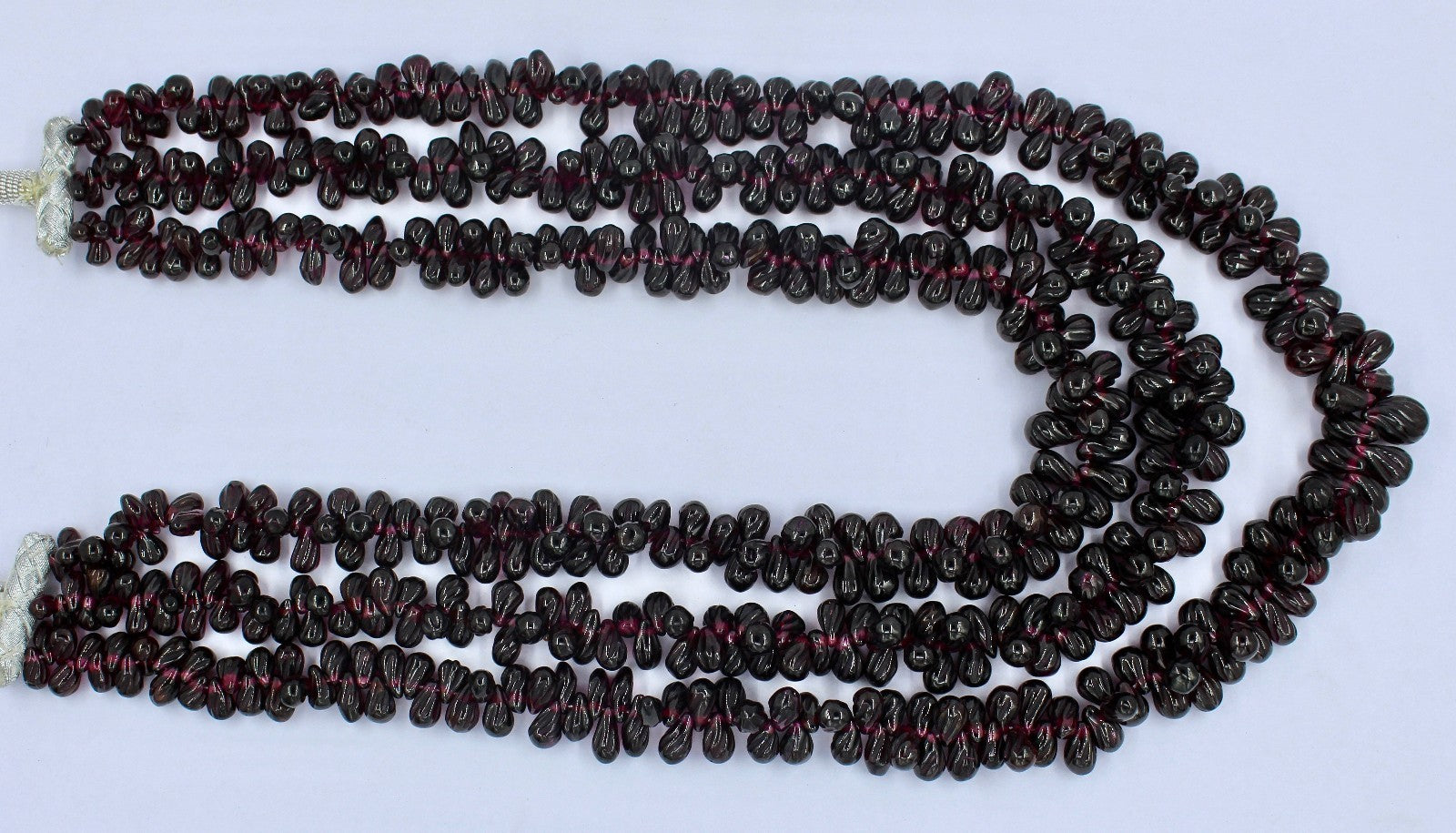 Natural Red Garnet Beads 1220 Ct Carved Drops 3 Line Gemstone Necklace