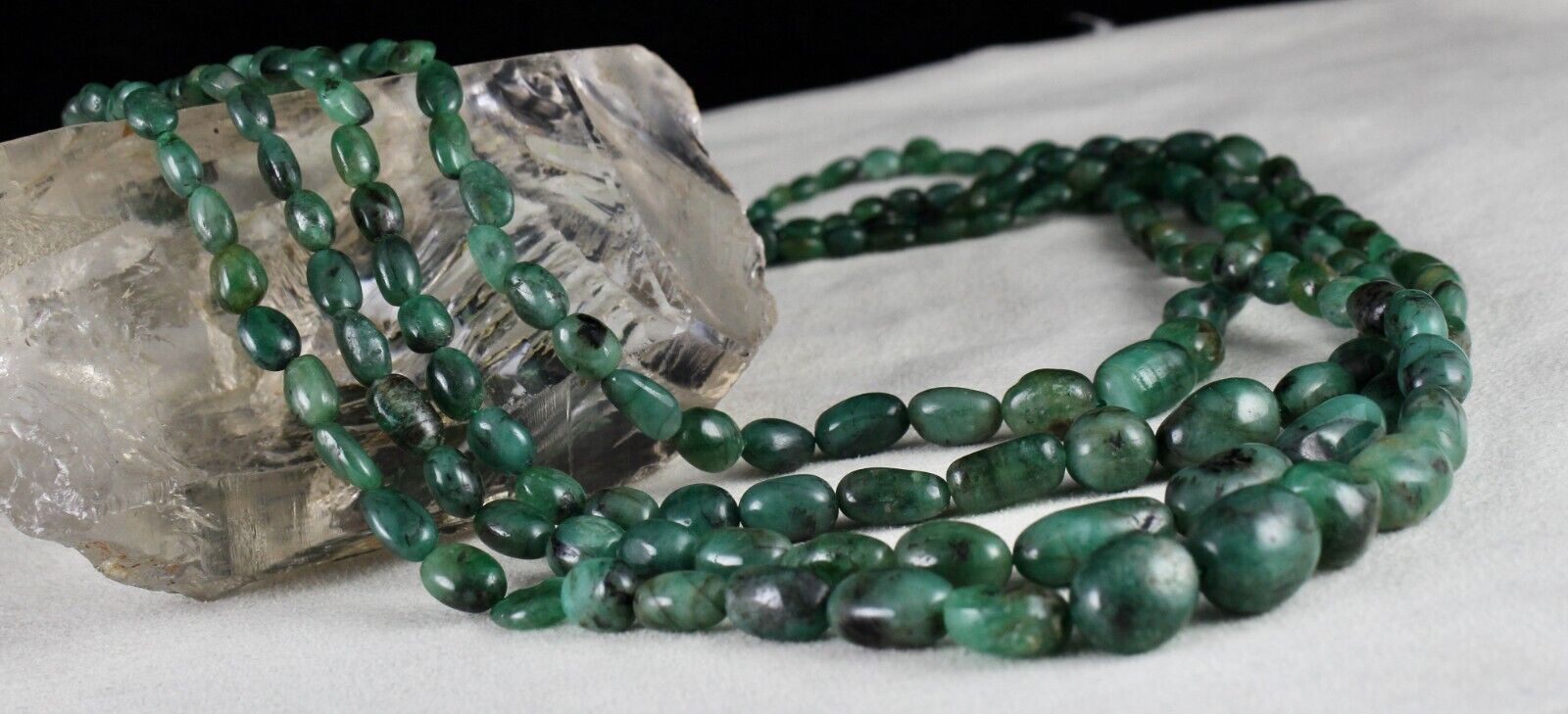 Vintage Natural Emerald Beads 4L 490 Ct Cabochon Gemstone Antique Necklace