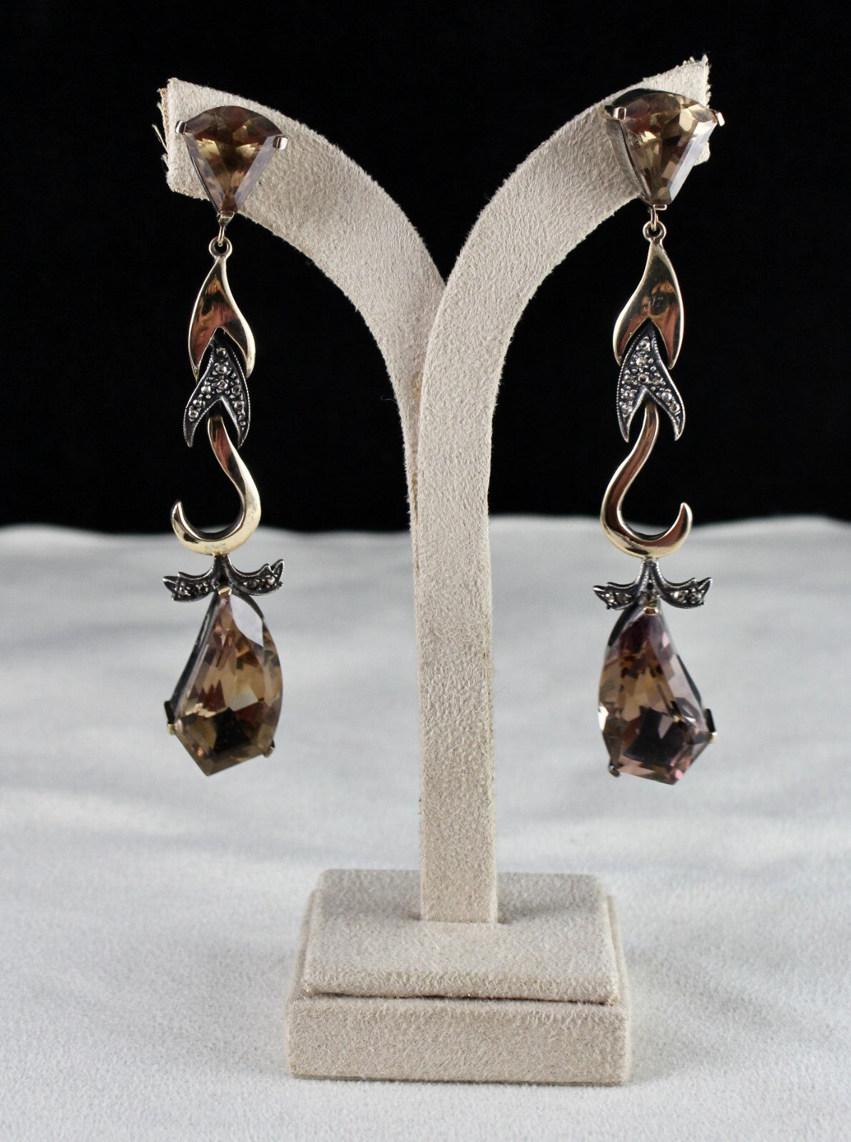 Certified 18k Gold Natural Diamond & Sterling Silver Ametrine 133.70ct Earrings