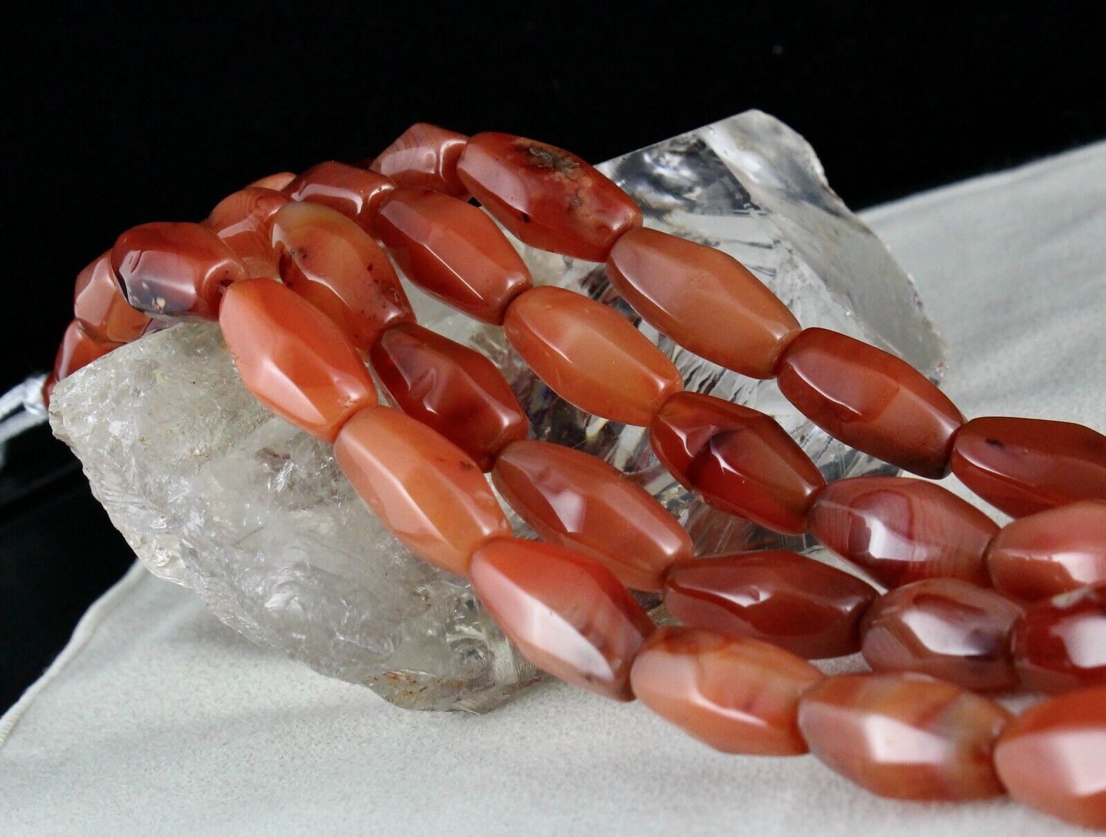 RED NATURAL CARNELIAN BEADS BARREL 2 LINE 1247 CARATS GEMSTONE FASHION NECKLACE