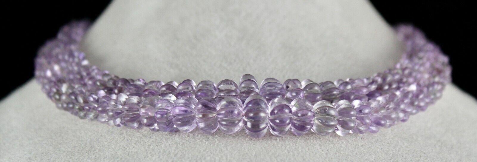 NATURAL PINK AMETHYST BEADS CARVED ROUND 2 LINE 464 CTS GEMSTONE FINE NECKLACE
