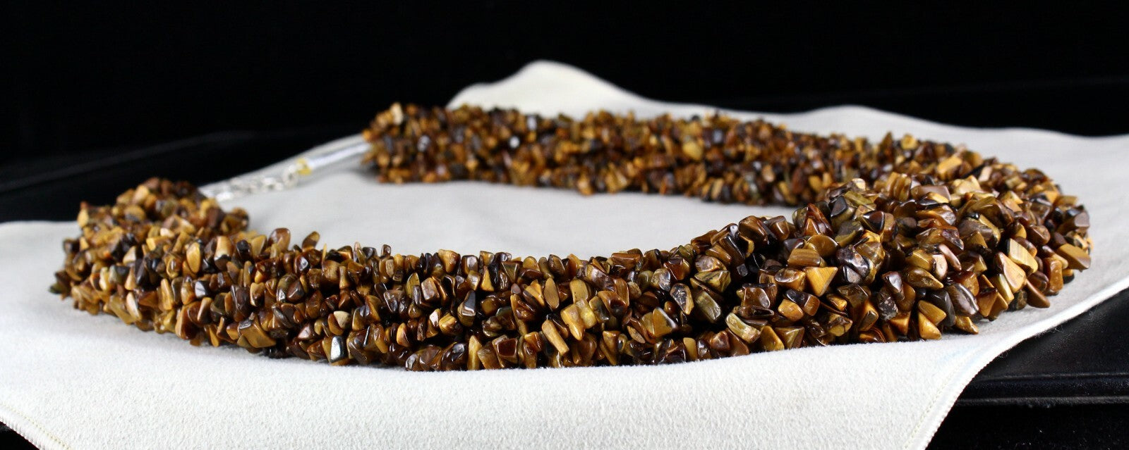 Natural Tiger Eye Beads 2189ct Sterling Silver Necklace Uncut Gemstone