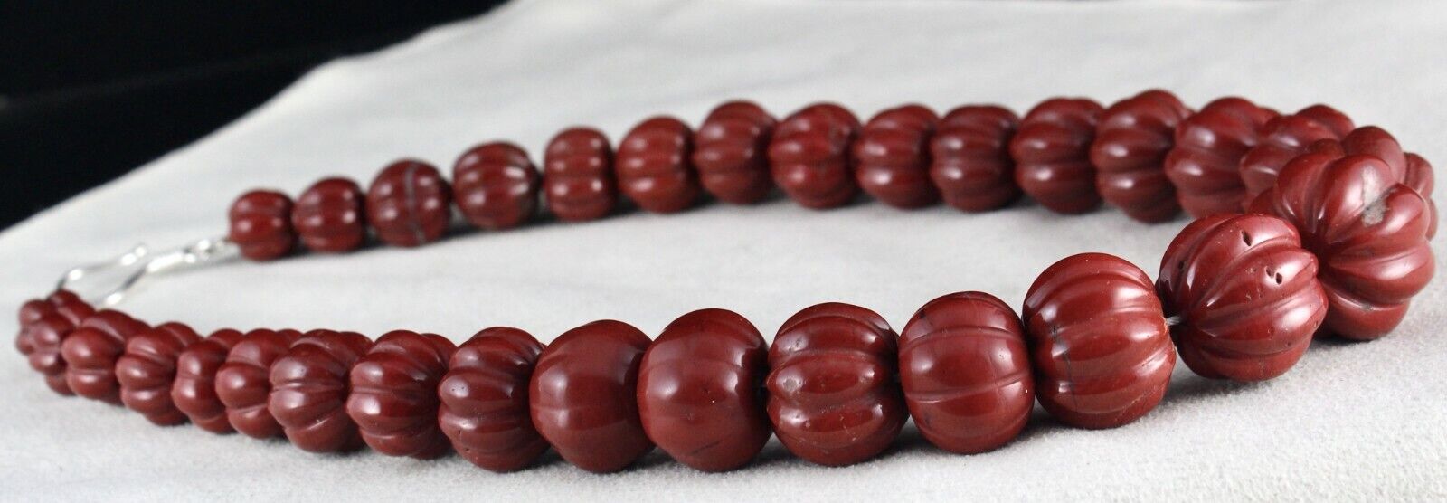 Red Jasper Carved Melon Beads 22mm Big 882 Cts Gemstone Silver Fashion Necklace