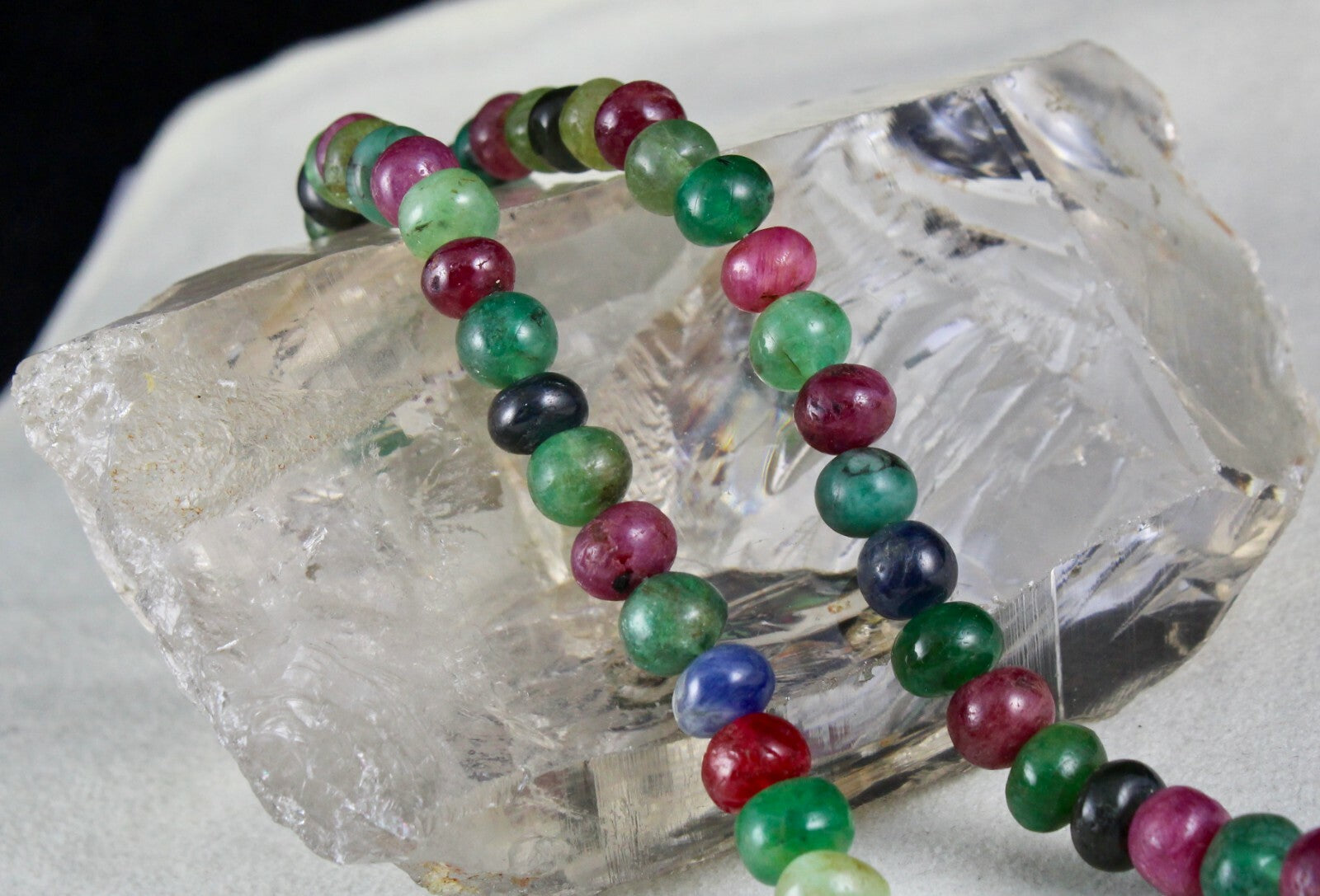 Certified Natural Emerald Ruby Sapphire 327ct Sterling Silver Necklace For Women