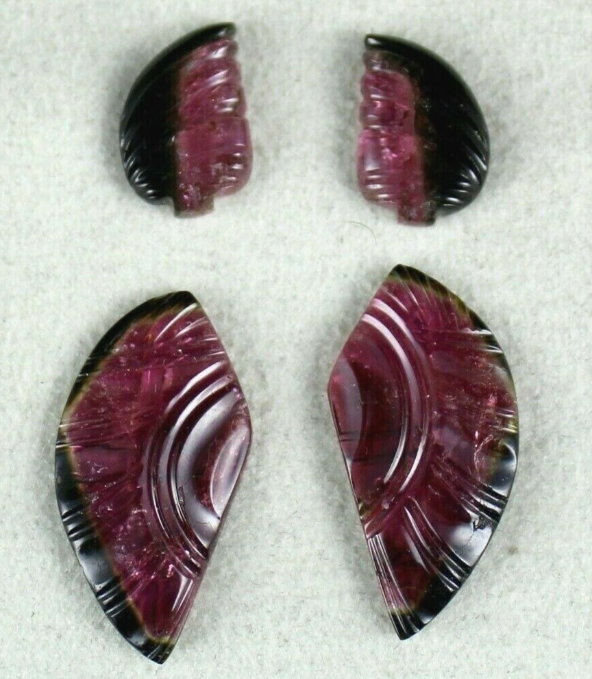 Natural Multi Tourmaline 34.97ct 4 Pcs Carved Gemstone For Earring Design