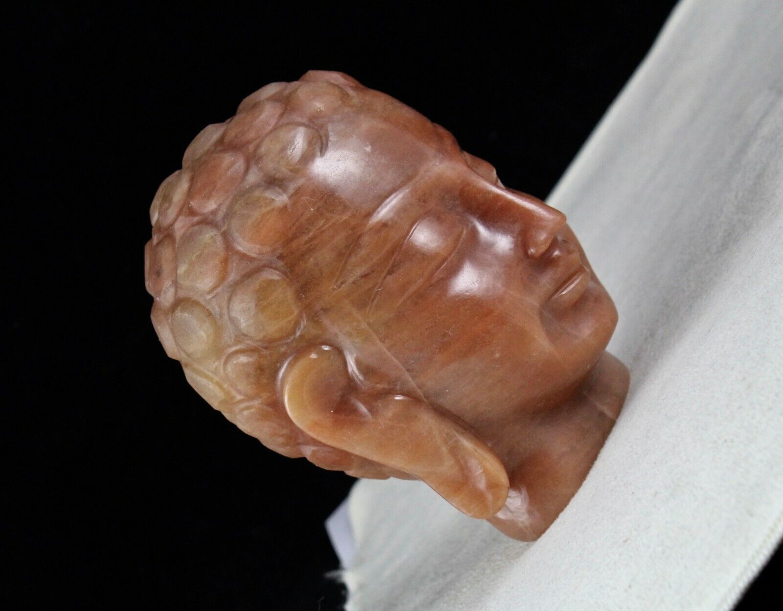 4" NATURAL ORANGE QUARTZ BUDDHA HEAD 3297 CARATS GEMSTONE STATUE FOR HOME DECOR