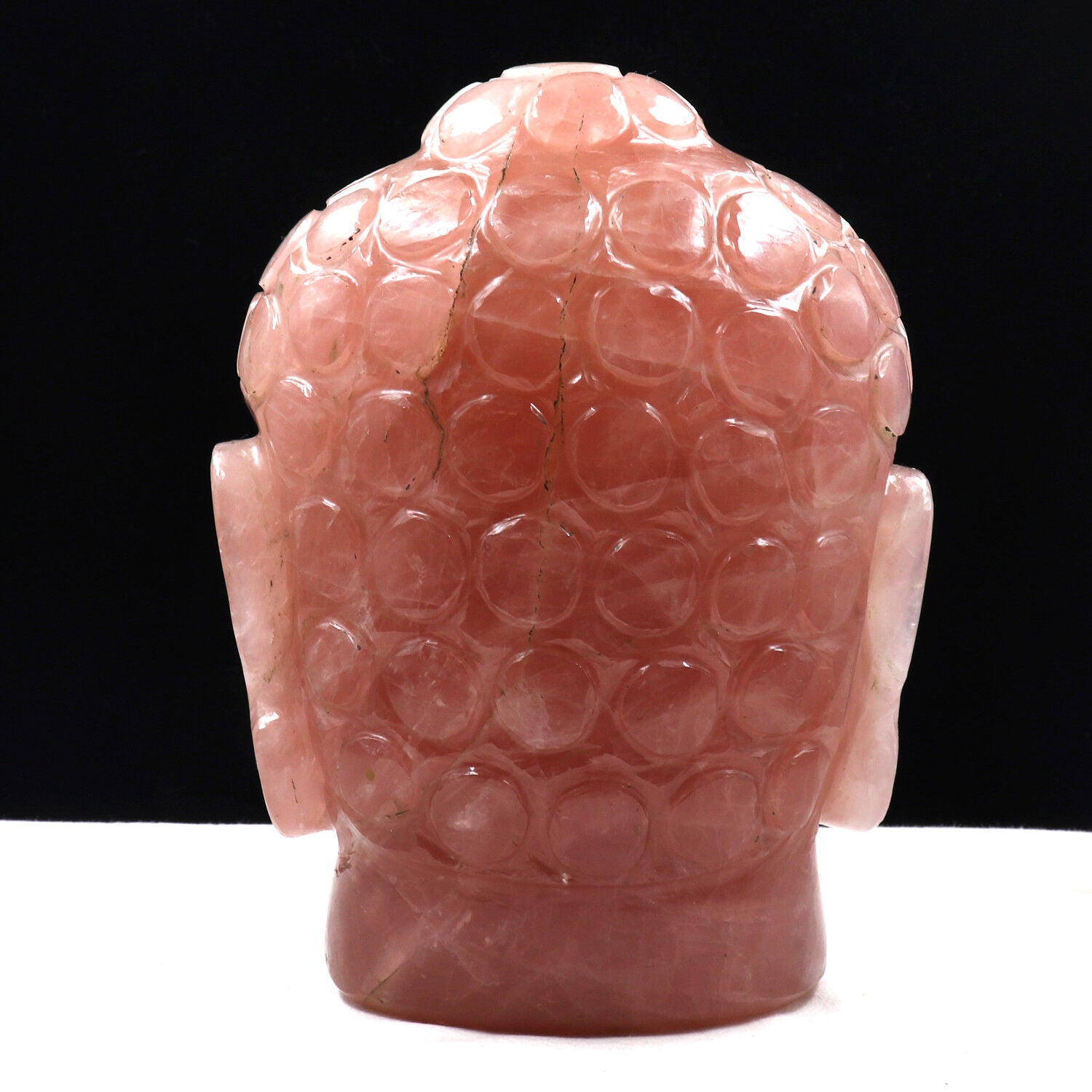 7" NATURAL ROSE QUARTZ BUDDHA HEAD 13500 CARATS GEMSTONE STATUE FOR HOME DECOR